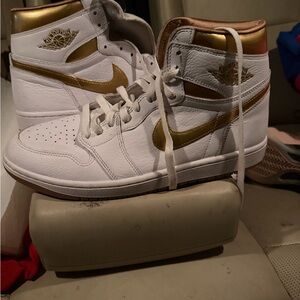 Jordan High-Top White and Gold Sneakers